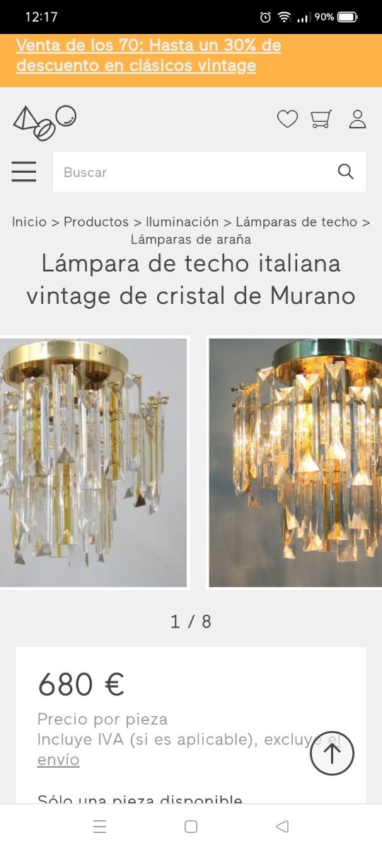 Lámpara de techo de CRISTAL de MURANO auténtico