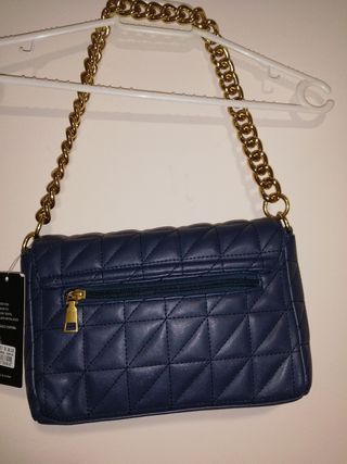 bolso azul cuadros cadena oro