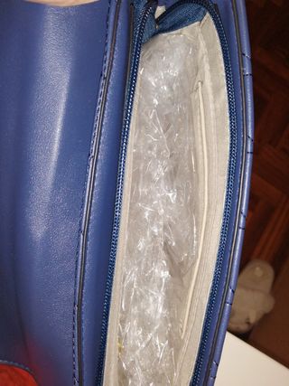 bolso azul cuadros cadena oro