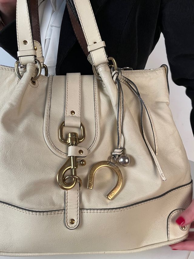  Bolso de hombro Chloe blanco y oro