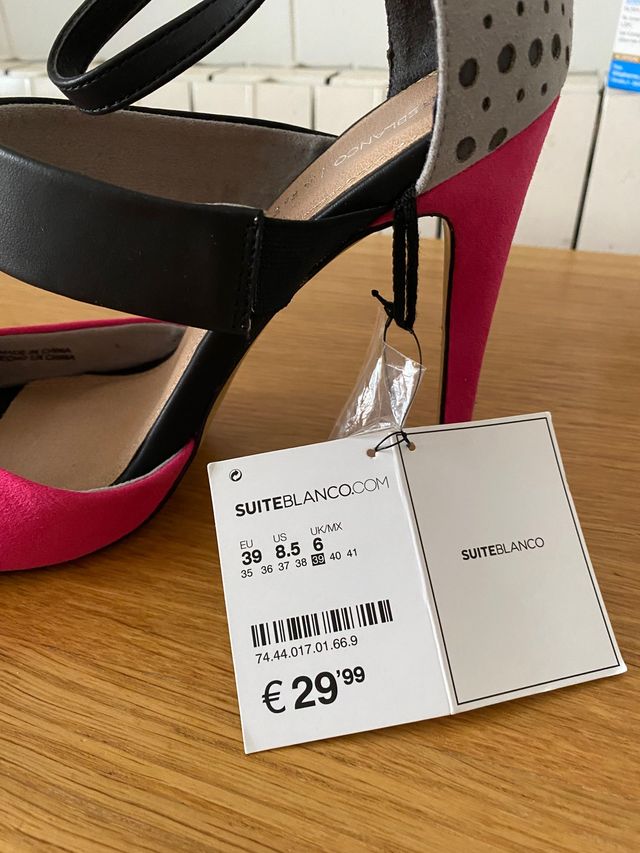 Sandalias rosa/negro/gris, t-39, sin estrenar