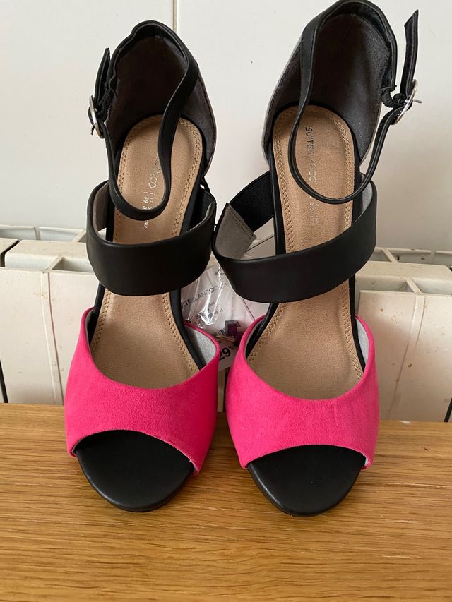 Sandalias rosa/negro/gris, t-39, sin estrenar