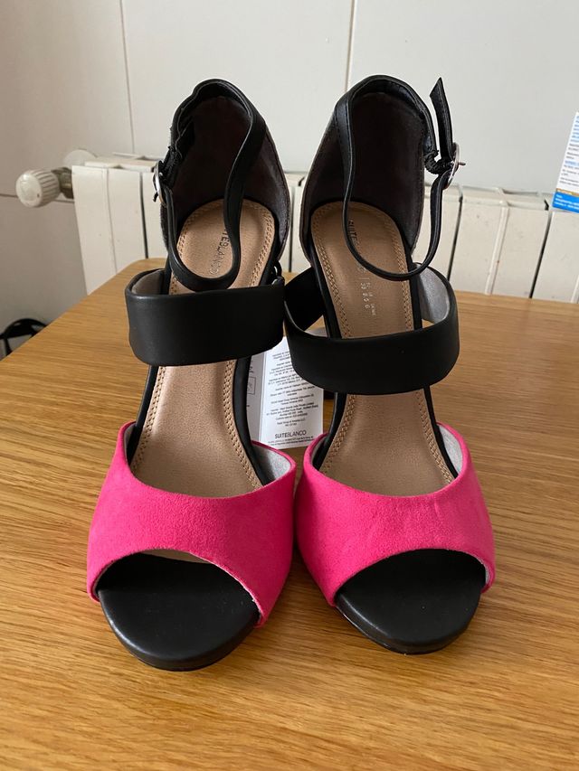 Sandalias rosa/negro/gris, t-39, sin estrenar