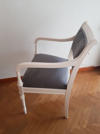 Silla con brazos Luis XVI blanca y terciopelo