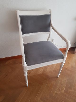 Silla con brazos Luis XVI blanca y terciopelo