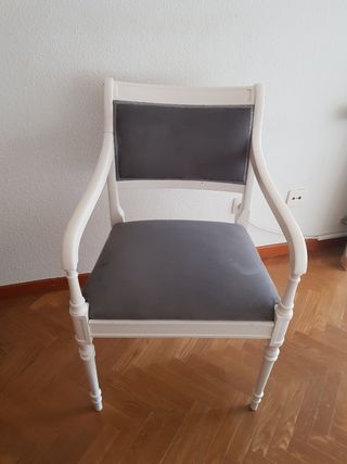 Silla con brazos Luis XVI blanca y terciopelo
