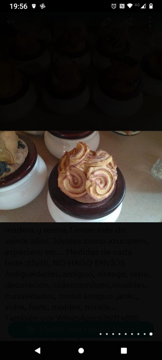 7 BOTES / TARROS PORCELANA TAPA DE MADERA Y RESINA