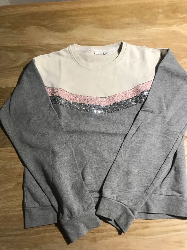 Sudadera beige y gris talla 13-14