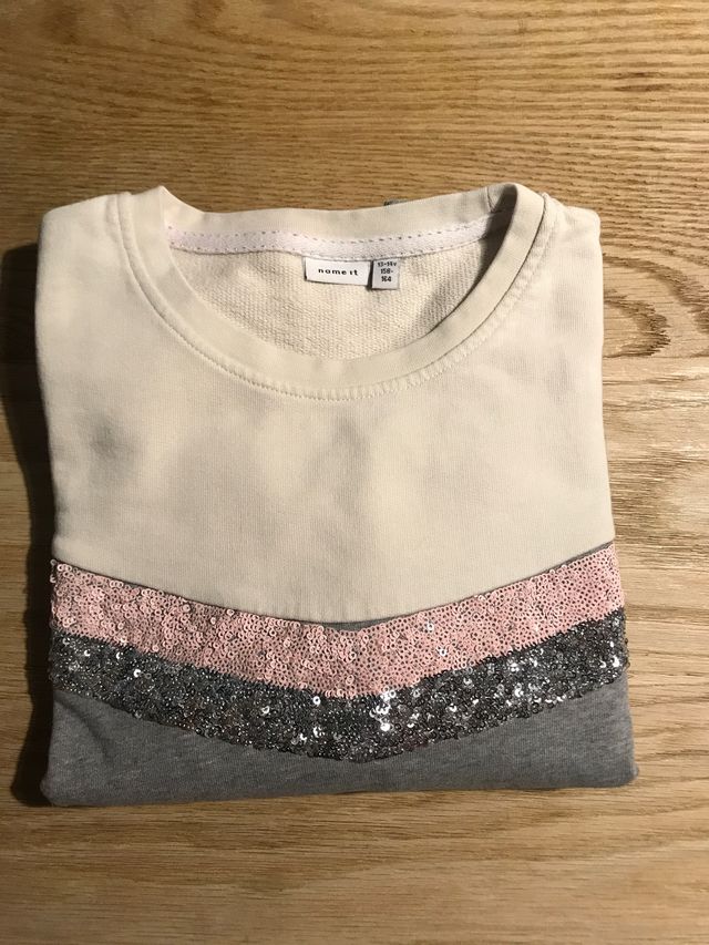 Sudadera beige y gris talla 13-14