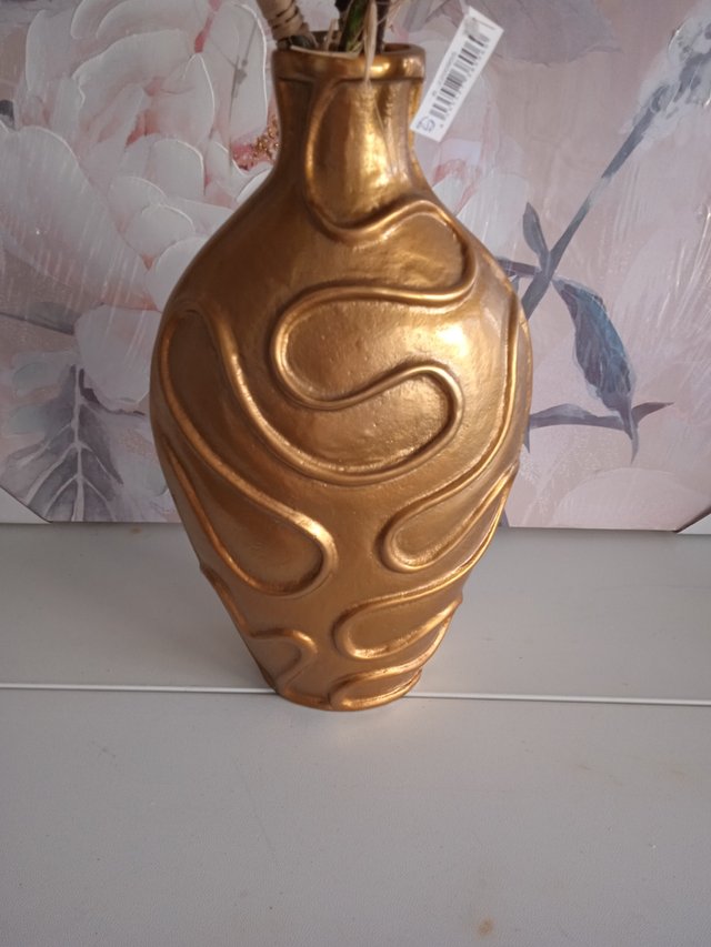 Jarrón Cerámica dorado ondas