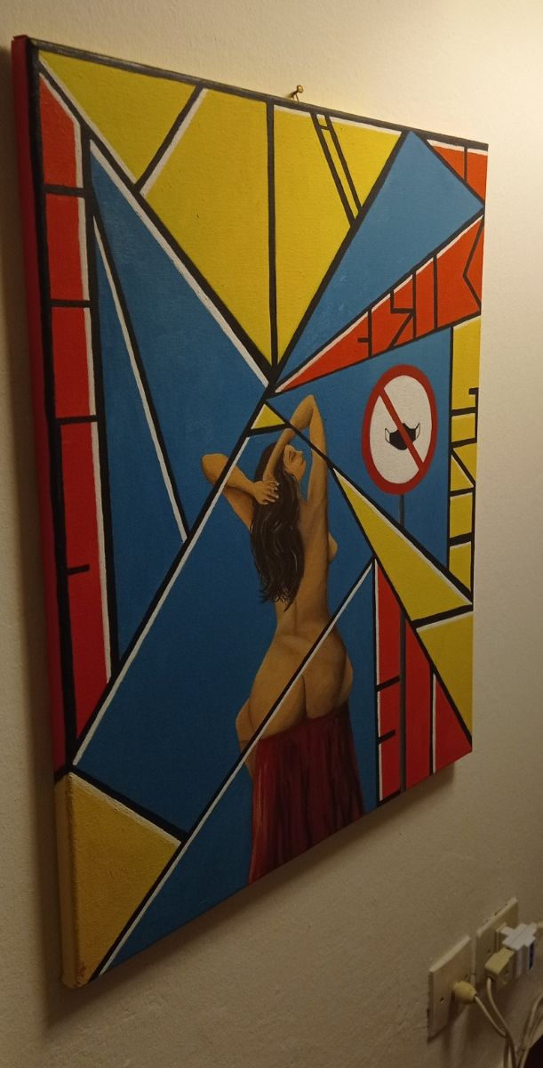 Quadro nudo femminile astratto geometrico