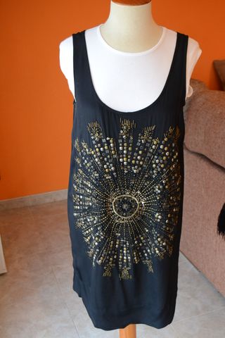 Vestido de fiesta, mujer, negro con pedrería