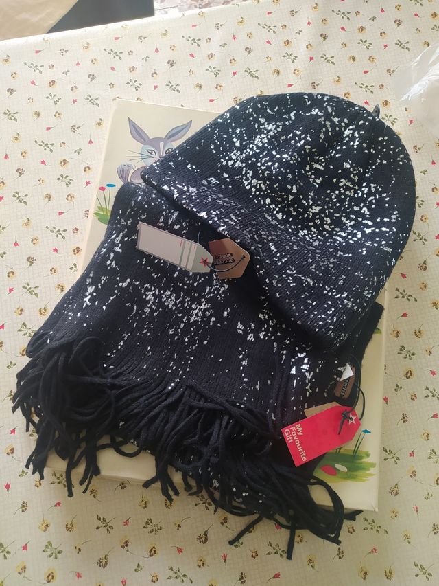 cuffia più sciarpa nero/argento