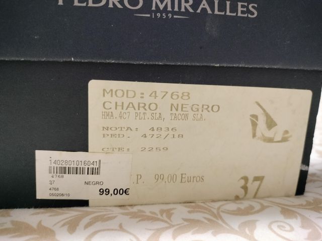Sandalias negras de charol de Pedro Miralles t. 37