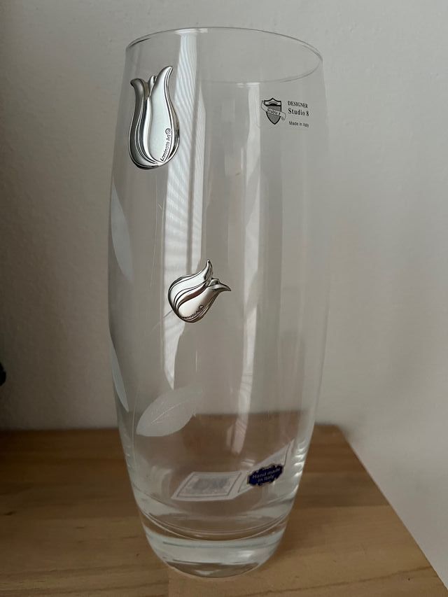 VASO DI VETRO CRISTALLO tulipani decorati 