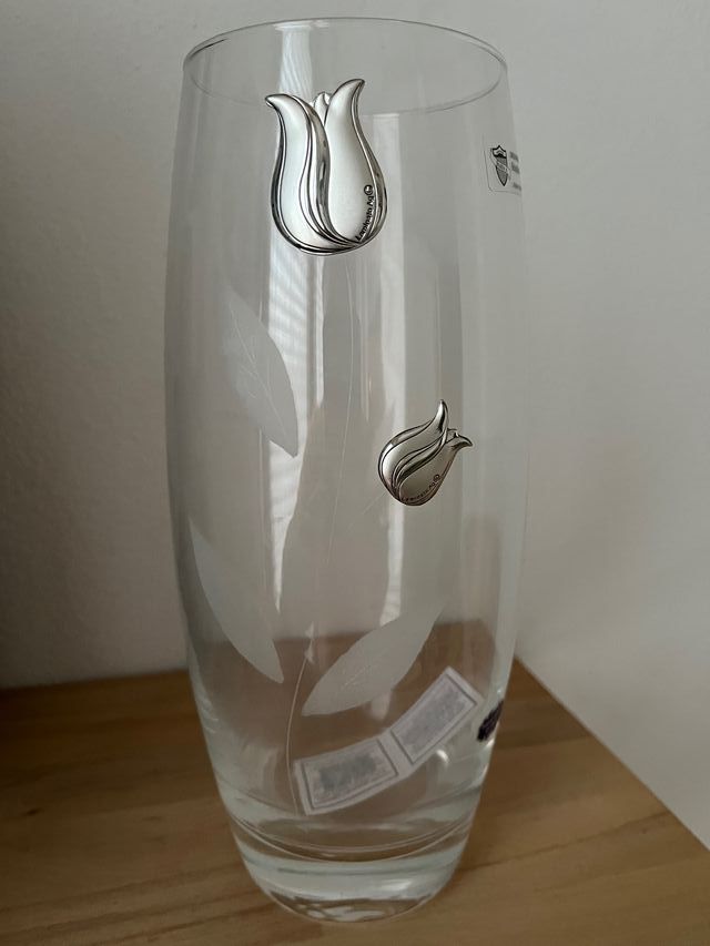 VASO DI VETRO CRISTALLO tulipani decorati 