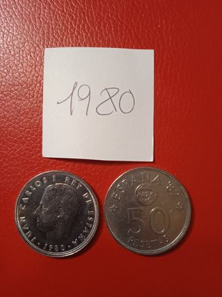2 monedas de 50 pesetas de 1980