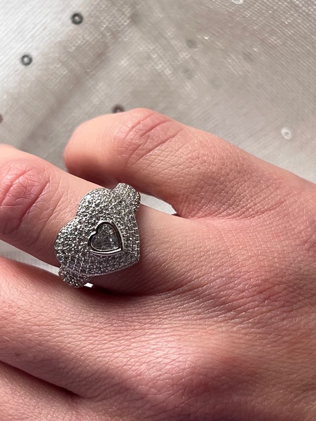 Anello cuore zirconi silver argentato regolabile