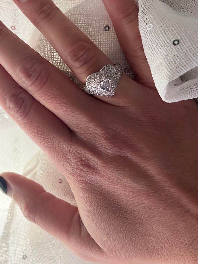 Anello cuore zirconi silver argentato regolabile