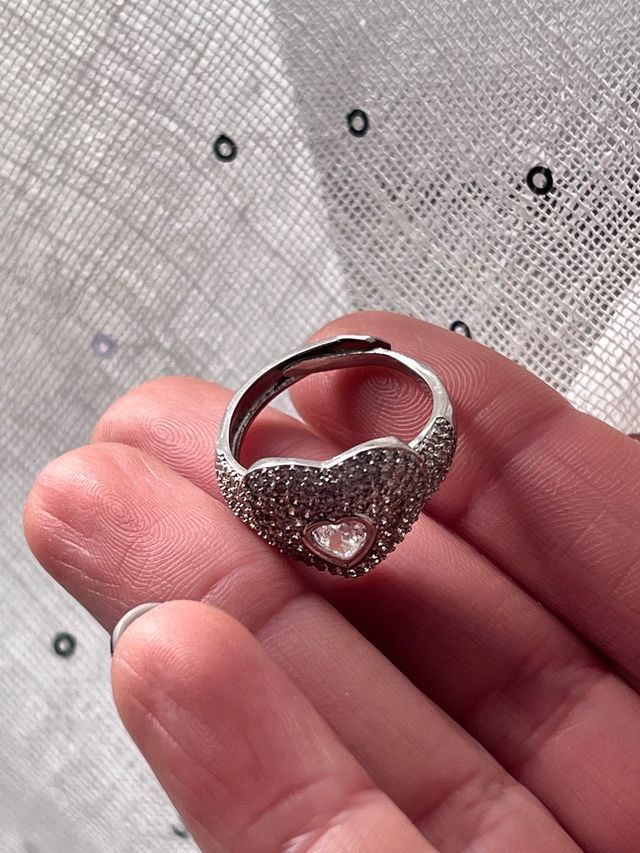 Anello cuore zirconi silver argentato regolabile