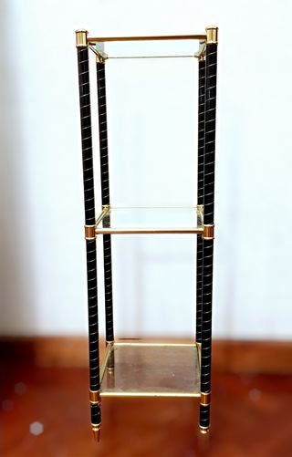 Estantería Modernista Latón Dorado Cristal Vintage