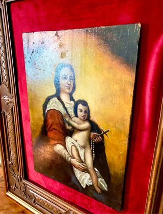 Antiguo óleo Virgen del Rosario