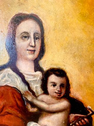 Antiguo óleo Virgen del Rosario