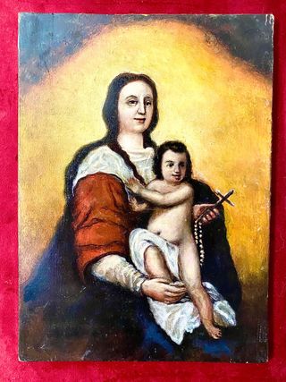 Antiguo óleo Virgen del Rosario