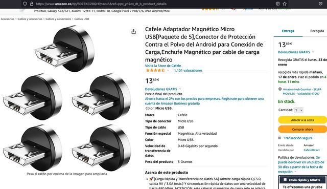 Adattatore magnetico Micro USB Cafele [confezione da 5]