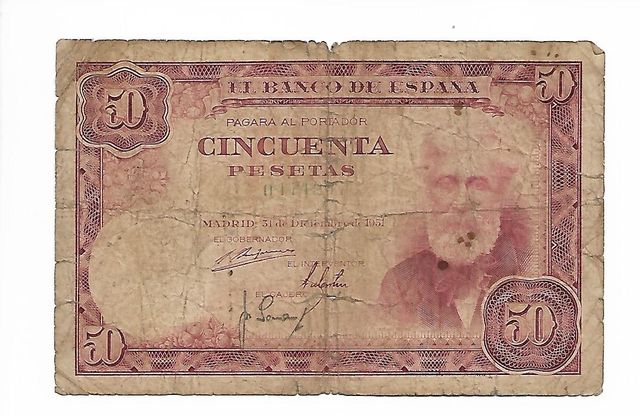 BILLETE ORIGINAL 50 PESETAS DE 1951 SIN SERIE