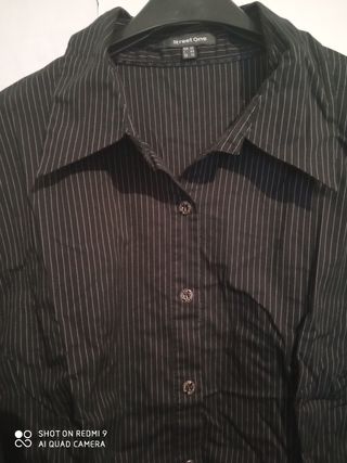 Camisa de mujer negra con rayas blancas talla 38, 