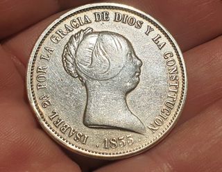 Moneda Plata 20 reales. Año 1855 España. Isabel II