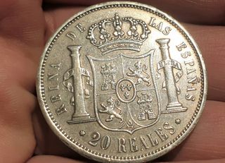 Moneda Plata 20 reales. Año 1855 España. Isabel II