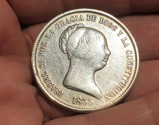 Moneda Plata 20 reales. Año 1855 España. Isabel II