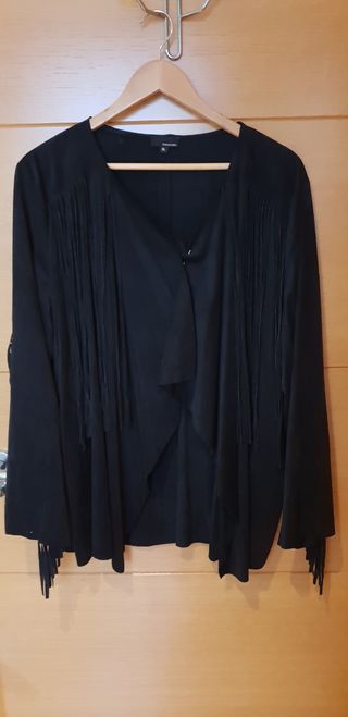 CHAQUETA NEGRA DE ANTE CON FLECOS TALLA XXL