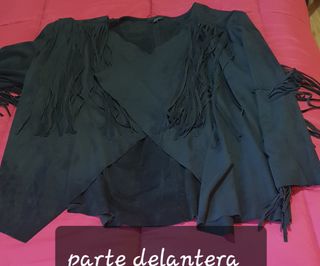 CHAQUETA NEGRA DE ANTE CON FLECOS TALLA XXL