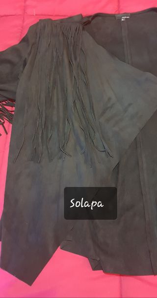 CHAQUETA NEGRA DE ANTE CON FLECOS TALLA XXL