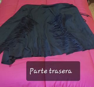 CHAQUETA NEGRA DE ANTE CON FLECOS TALLA XXL