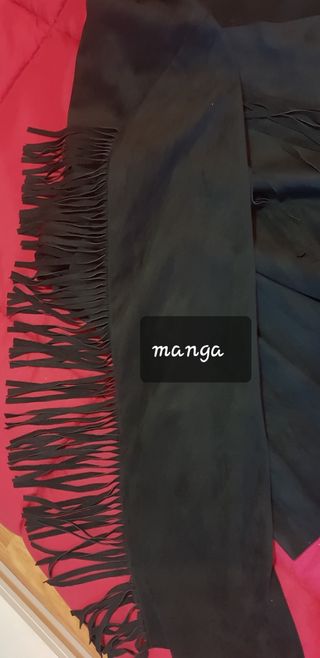 CHAQUETA NEGRA DE ANTE CON FLECOS TALLA XXL