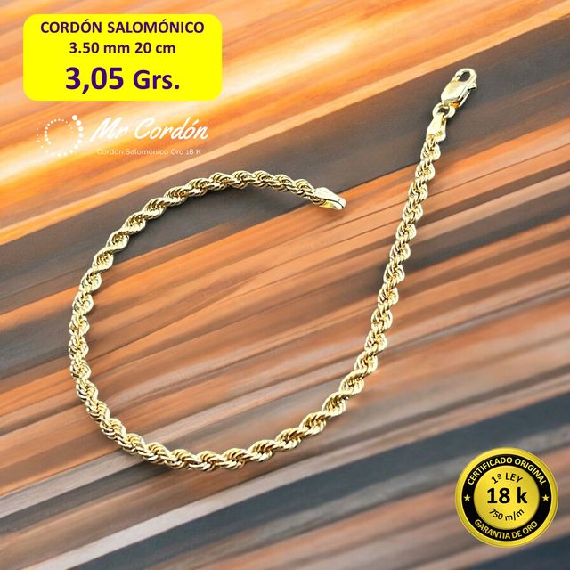 Pulsera Cordón Salomónico 3.50 mm 18 Kilates