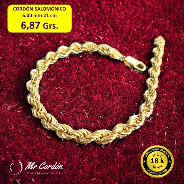 Pulsera Cordón Salomónico 6.00 mm 18 Kilates