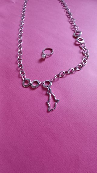 Collar largo + anillo acero