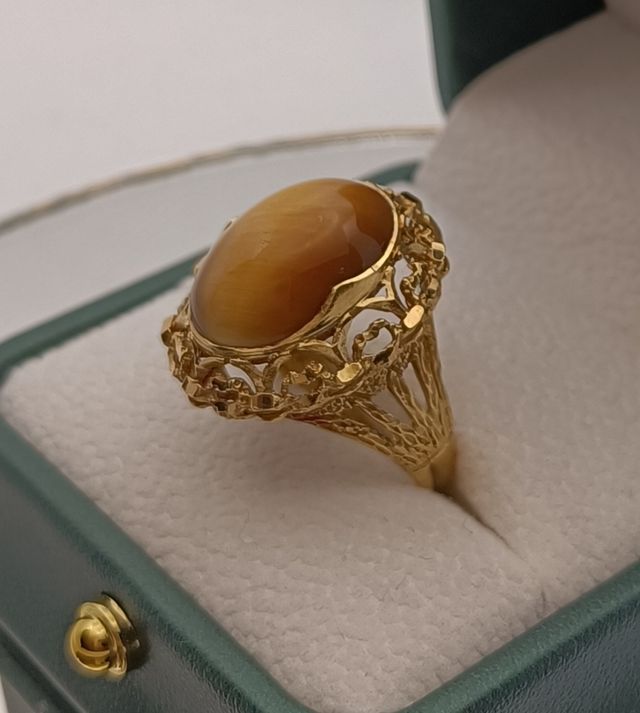Ojo de Tigre, Sortija Oro de Ley 18K.