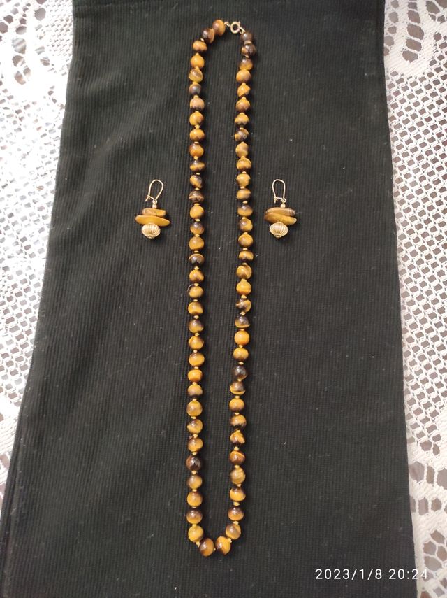 Collana e orecchini occhio di tigre