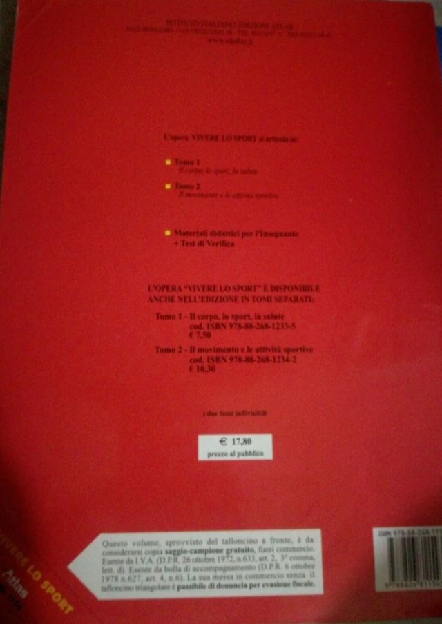 Libro scolastico "Vivere lo Sport:Tomo 1 e tomo 2"