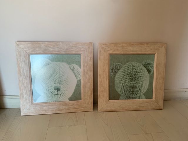 Cuadros ositos lana en tonos rosas