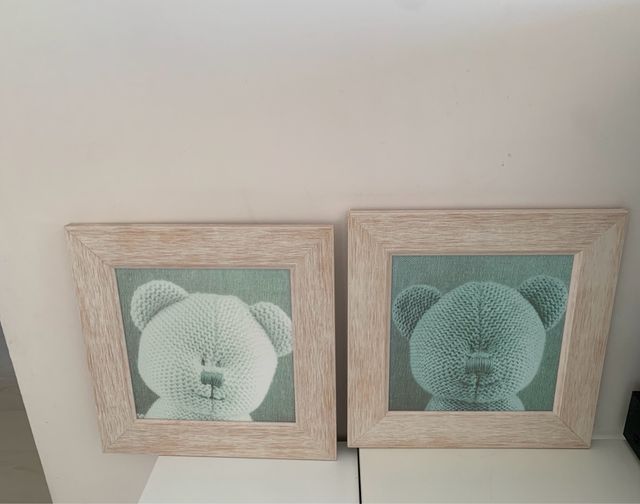 Cuadros ositos lana en tonos rosas