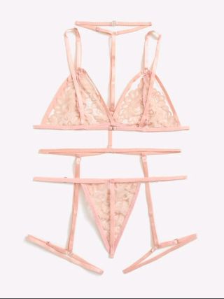 set conjunto sexy lencería encaje rosa talla M