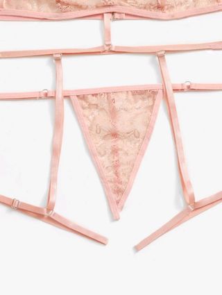 set conjunto sexy lencería encaje rosa talla M