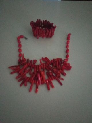 conjunto collar pulsera de coral
